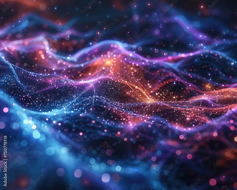 Poster journey into the realms of abstract quantum computing, where vibrant colors and intricate patterns s