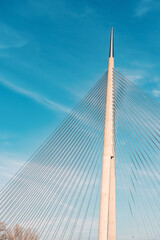 The towering steel structure of the bridge in Belgrade, Serbia, provides a vital connection for...