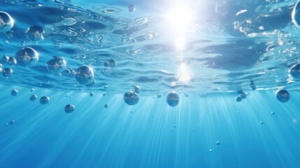  underwater ,Lots of air bubbles float in the blue water 