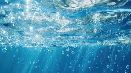  underwater ,Lots of air bubbles float in the blue water  - obrazy, fototapety, plakaty