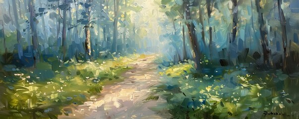 Painting of a Serene Hiking Adventure. Immersing in the Beauty of Nature's Canvas with Every Step