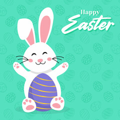 Happy Easter card with easter eggs garland and rabbit. Simple vector decoration .