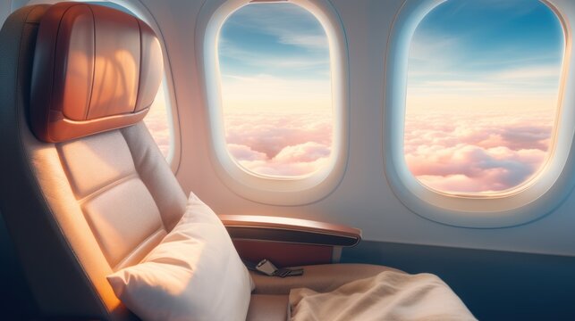 View from the business class seat on the plane 