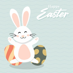 Obraz na płótnie Canvas Happy Easter card with easter eggs garland and rabbit. Simple vector decoration .