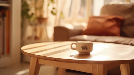 Eco-friendly interior style.  View on the table with a stylish cup. 