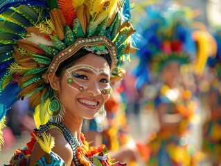 Dynamic Costumes in a Vibrant Cultural Parade. A Spectacle of Colors and Celebration. Picture a Scene where the Streets Come Alive with the Rhythms