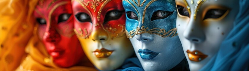 Colorful Masks with Dramatic Flair at the Masquerade. Imagine a Scene Where Beauty Meets Mystery