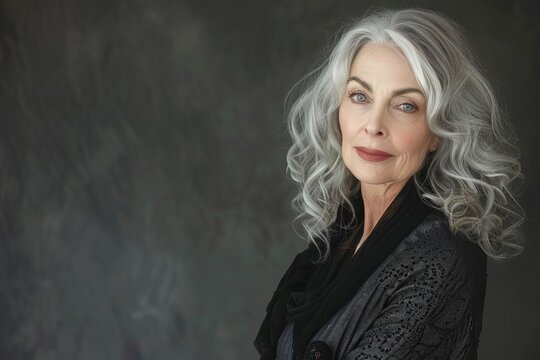 Portrait of a beautiful aging woman with graceful gray hair Representing timeless beauty and self-confidence