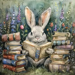 Whimsical Rabbit Literature Class, Held in the Burrow Library amidst the lush greenery of the meadow