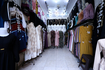 Muslim dress on sale in a market. Fashion.