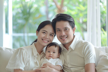 Obraz premium Asian family portrait with joyful and happiness at home own residence.