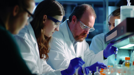 Young researchers analyzing chemical data in the laboratory