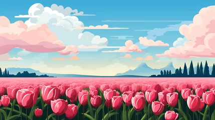 Fotobehang A vector representation of a tulip field in the Netherlands. © Tayyab