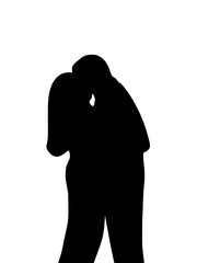 Silueta de pareja besándose. Silueta de hombre y mujer dándose un beso.  Beso de mujer y hombre. Ilustración silueta en negro sin fondo.