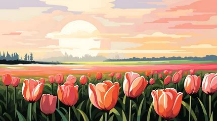 Foto op Plexiglas A vector representation of a tulip field in the Netherlands. © Tayyab