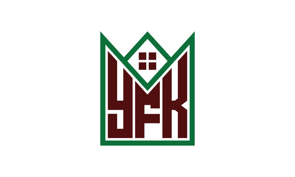 YFK initial letter real estate builders logo design vector. construction, housing, home marker, property, building, apartment, flat, compartment, business, corporate, house rent, rental, commercial