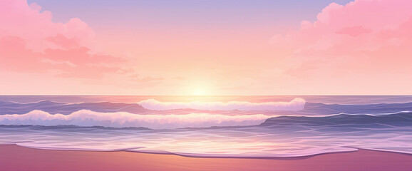 Tranquil gradient seascape with gentle waves and a pink sky, offering the cutest and most beautiful...