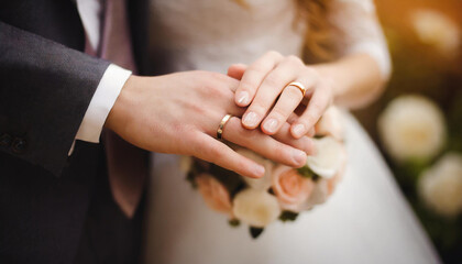 bride and groom holding hands