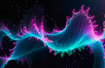 Schilderijen op glas background, abstract neon waves in space © Дмитрий Абрамов