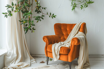 Relaxing Plush Armchair in Cozy Reading Nook Mockup
