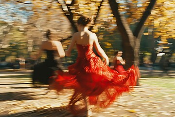 women with flowing gowns dancing outdoors
