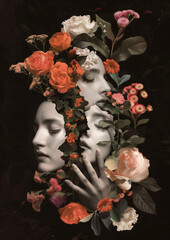 Artistic Collage: Faces and Flowers