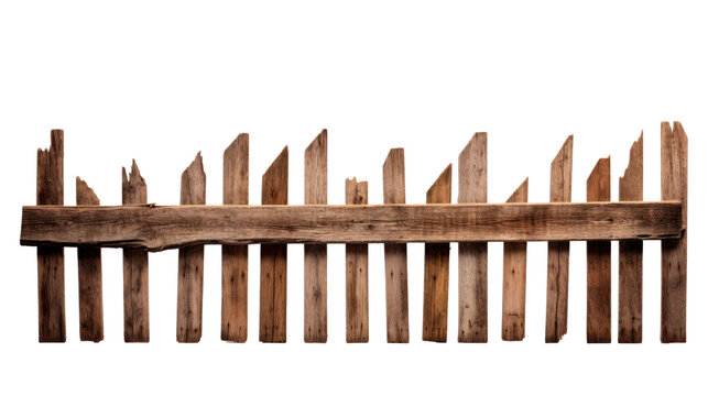 House fence made of old wood isolated on transparent and white background.PNG image.
