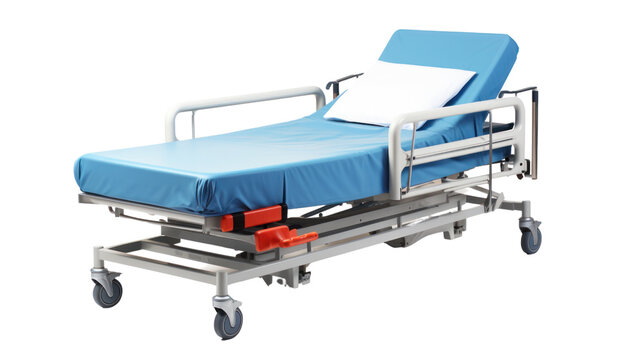 Hospital patient bed isolated on transparent and white background.PNG image.