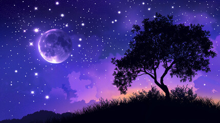 Violet night sky illustration background 