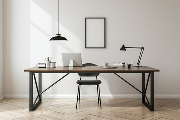 Home Office Mockup Featuring Sleek Desk Setup Against Clean Background