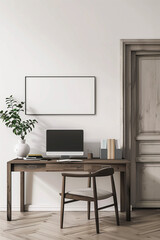Modern Home Office Mockup Featuring Sleek Desk Setup Against Clean Background