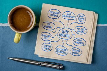 sleep hygiene infographics mind map, healthy lifestyle concept, sketch on a napkin