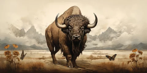 Foto op Plexiglas vintage buffalo. © Влада Яковенко