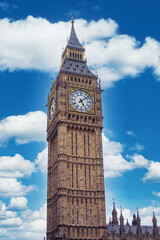Fototapeta na wymiar Big Ben on blue sky background in London, UK.