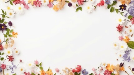 Colorful Flowers and Leaves on White Background