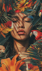 Tropical Bird Enriched Latino Woman Collage Art