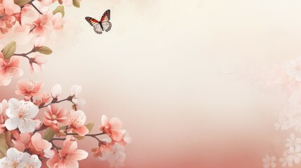 Pink Background With Flowers and Butterfly
