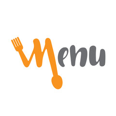 Menu. Hand-lettered print. Letter M decorated with fork and spoon.
