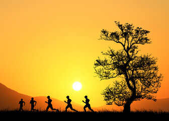 Fototapeta na wymiar Silhouette of a runner in the meadow