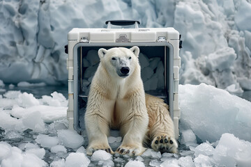 Uno oso polar en exterior metido en una nevera