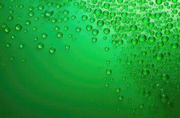 Background of green bubbles . A close-up of green cold beer. Background of drops. Banner.