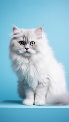 Fototapeta premium Close up photo of an adorable fluffy kitten with bright background in high resolution