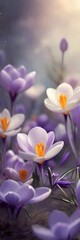 Fototapeta premium Whispers tale garden of Crocuses. AI generated illustration