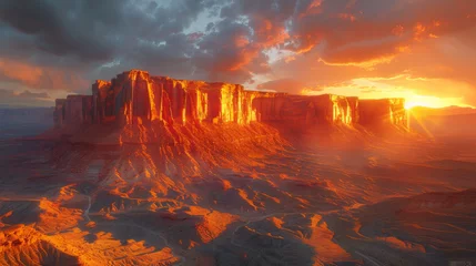 Foto op Canvas Aerial view of a sandstone Butte in Utah desert valley at sunset, Capitol Reef National Park, Hanksville, United States. © Matthew