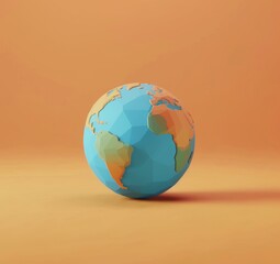 A modern, low-poly illustration of the Earth on an orange background, symbolizing global unity and geographic diversity.