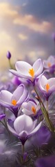 Fototapeta premium Whispers tale garden of Crocuses. AI generated illustration