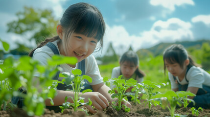 School children planting trees