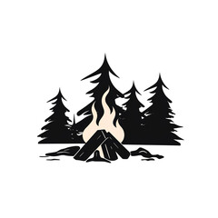 Fototapeta premium campfire silhouette, solid black, no color, white background сreated with Generative Ai