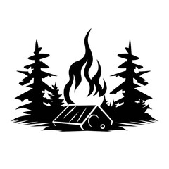 campfire silhouette, solid black, no color, white background сreated with Generative Ai
