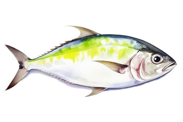Fototapeta premium Hamachi Kama single object watercolor illustration isolated on white background for removing background